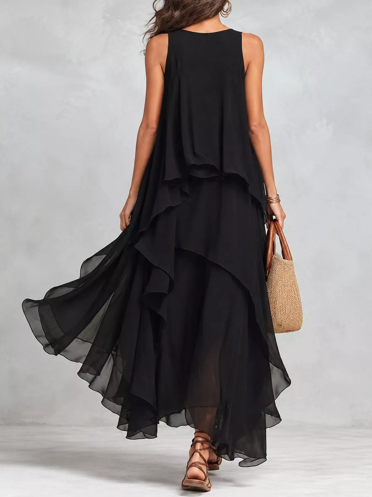 Tiered maxi dress, black back