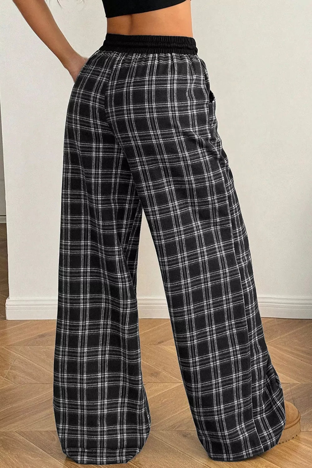Trendsi Plaid Wide-Leg Drawstring Pants -