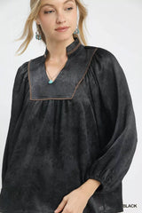 Trendsi Umgee Crinkle Brocade Long Sleeve Blouse -