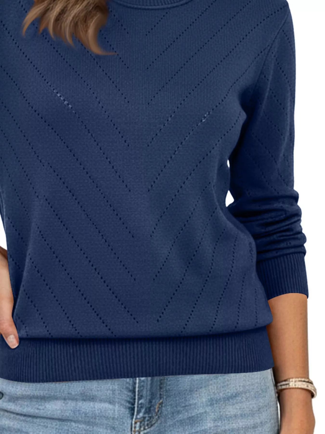 Trendsi Openwork Round Neck Sweater -