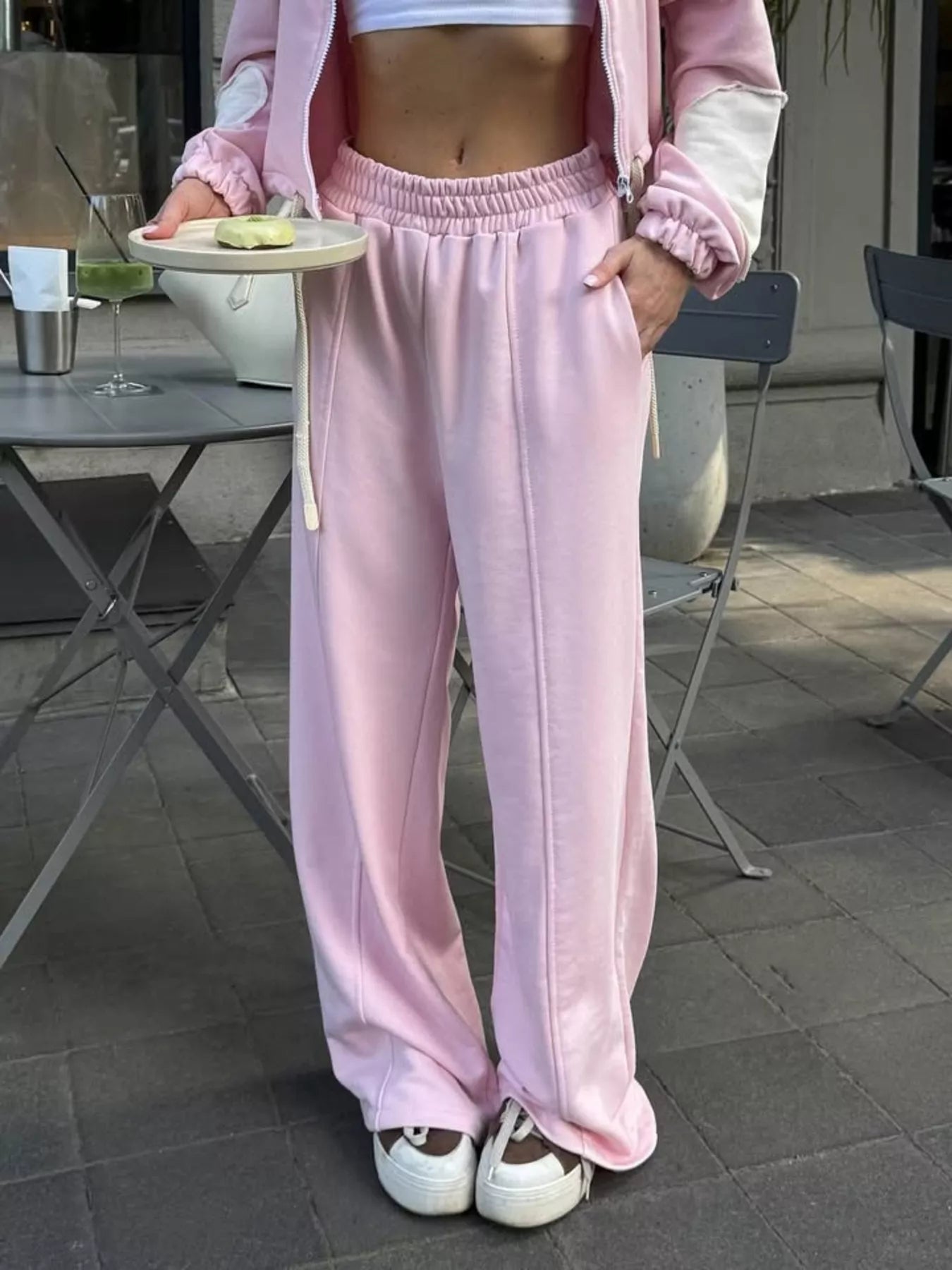 Trendsi Zip Up Hoodie and Wide-Leg Pants Set -