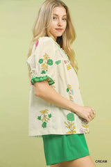 Trendsi Umgee Petal Parade Print Button-Down Blouse - Clothing Tops