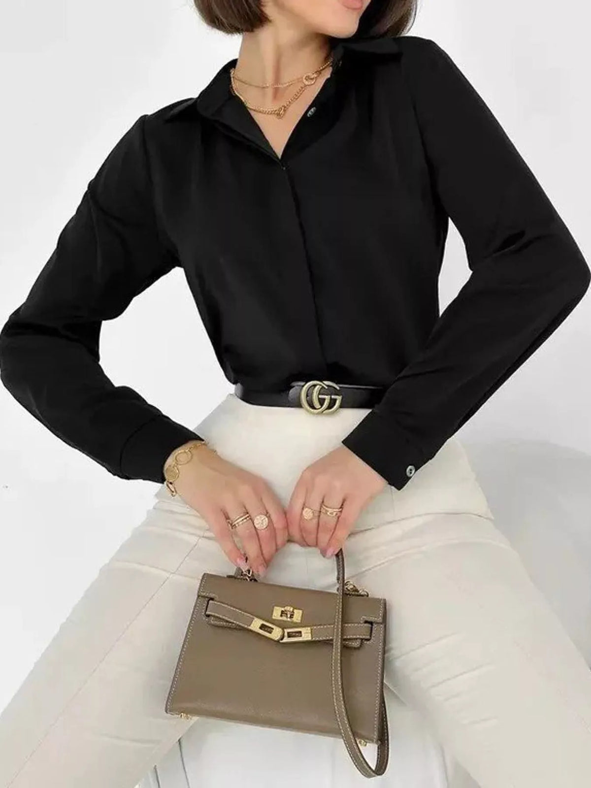 Button-up shirt, black front