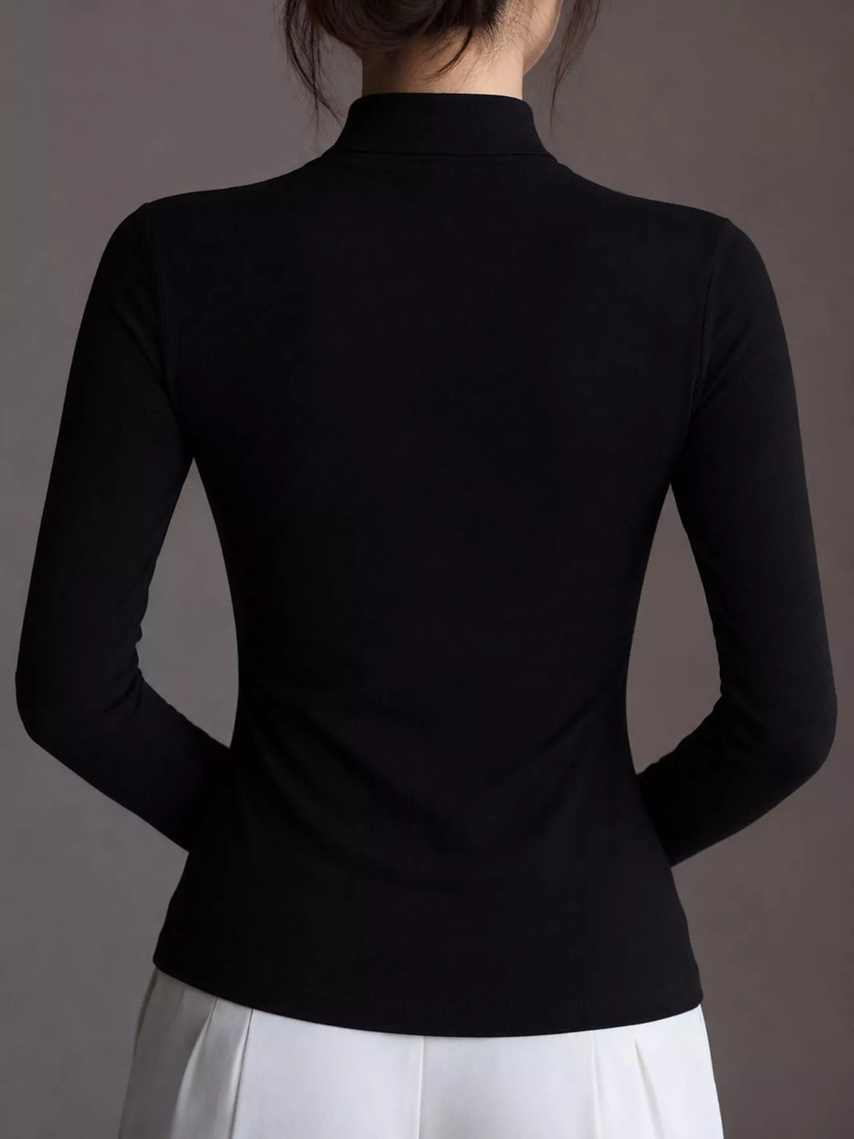 Slim-Fit Mock Neck Long Sleeve T-Shirt — back view