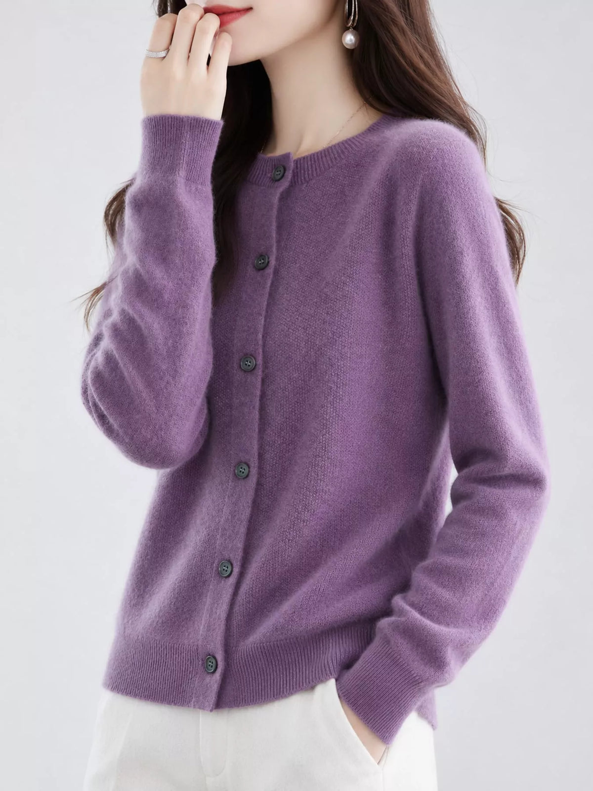 Ribbed cardigan, purple side