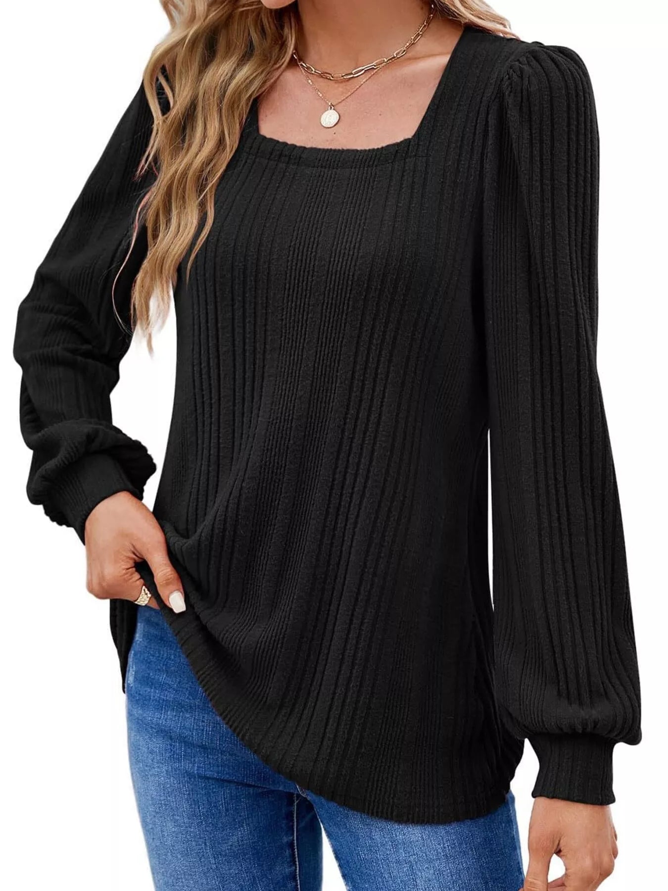 Trendsi Full Size Square Neck Ribbed Knit Top Plus Size -