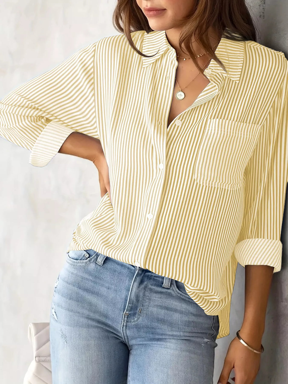 Striped long shirt, yellow front