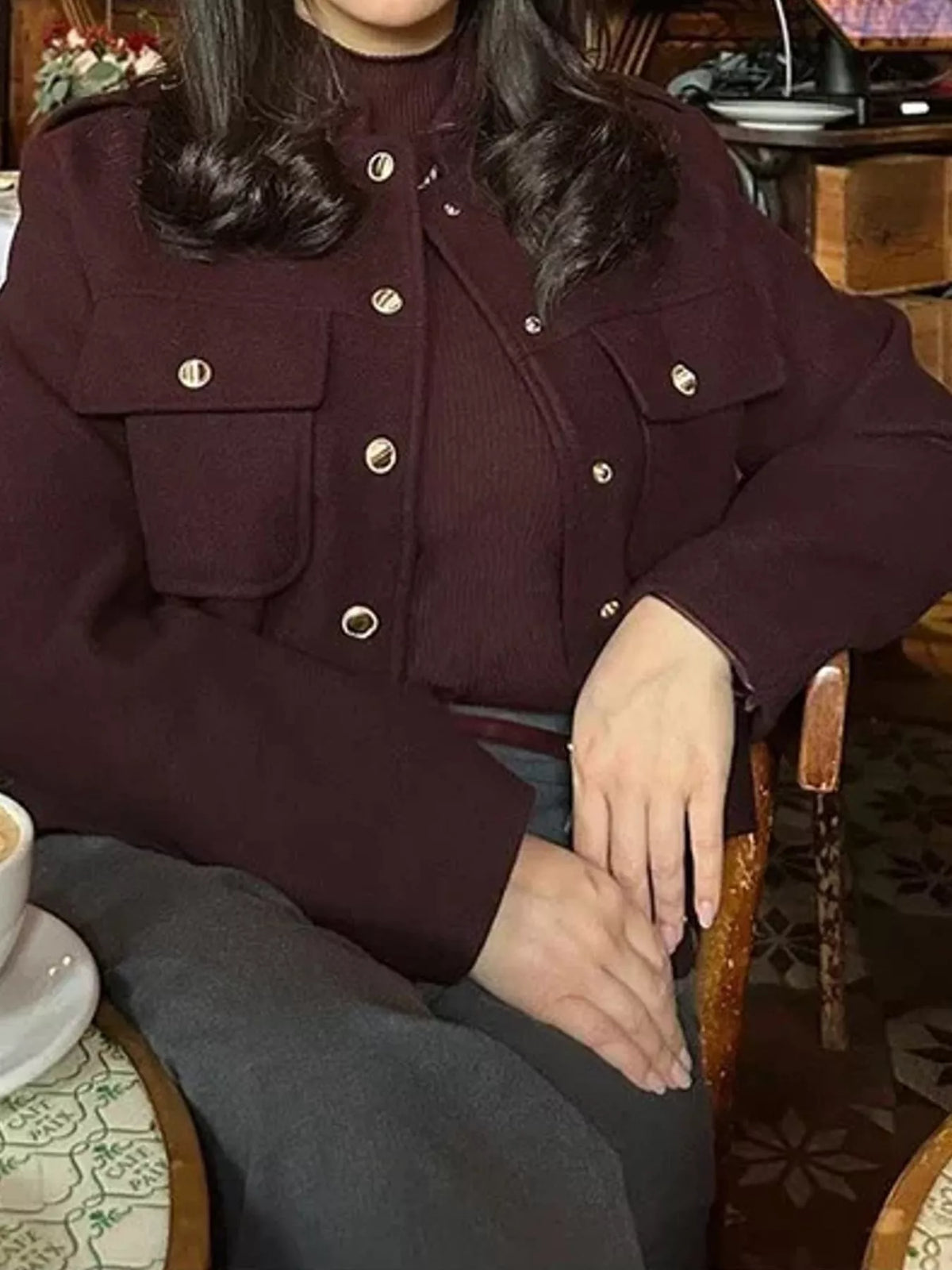 Snap-Front Cropped Jacket — front view