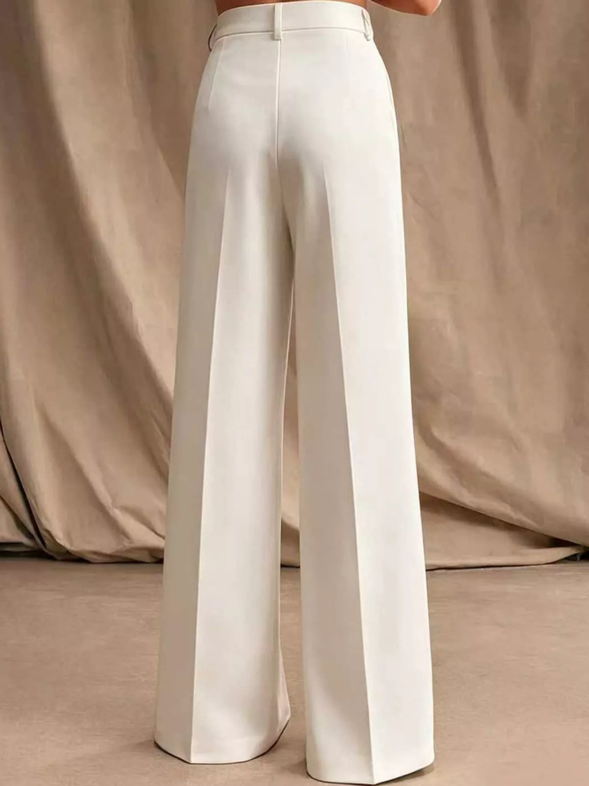 Women's Pleated Wide-Leg Trousers in white — back view