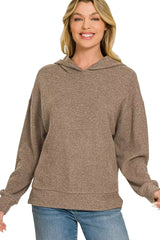 Trendsi Zenana Brushed Ribbed Hacci Hoodie - Shirts