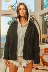 Trendsi BiBi Knit Hoodie Rhombus Sweater Jacket -