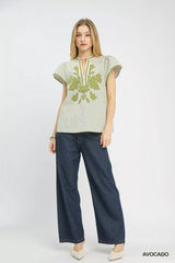 Trendsi Umgee V-Neck Stripe Top with Lace Trim -