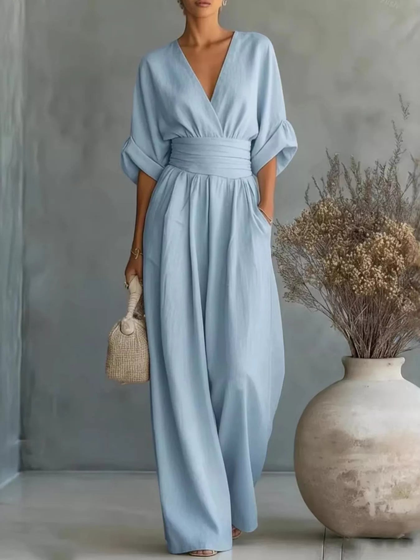 Trendsi Full Size Half Sleeve Wide-Leg Jumpsuit Plus Size -