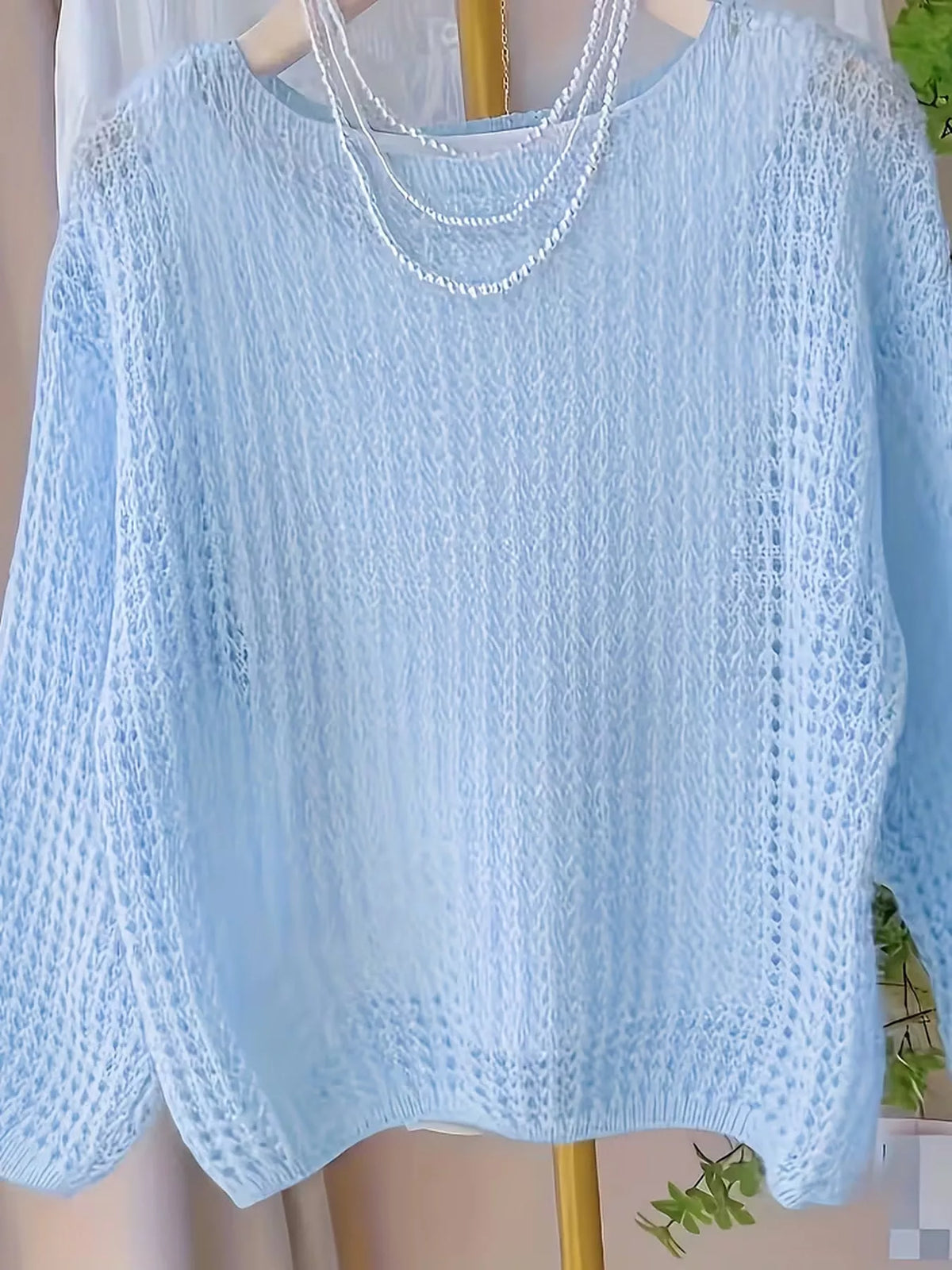 Azure Blue openwork knit cover-up top