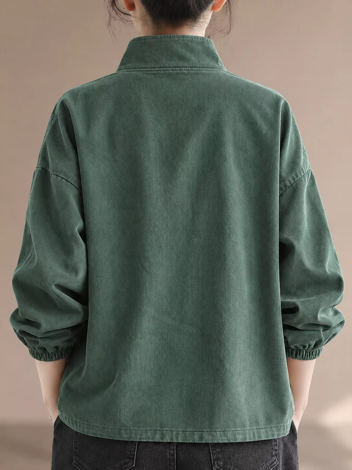 Green-New Arrival-Spring And Fall button detail dropped shoulder sweatshirt, back view