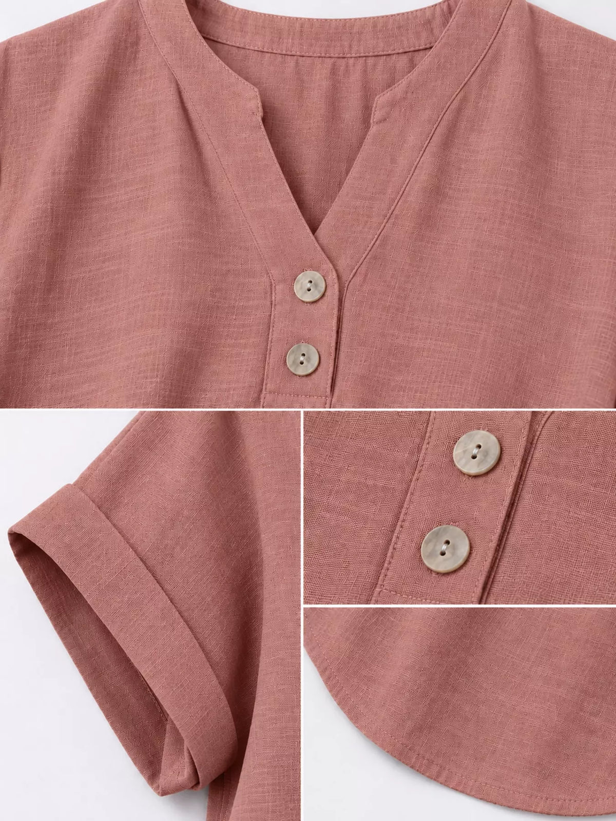 Dusty pink button detail short sleeve blouse, detail view