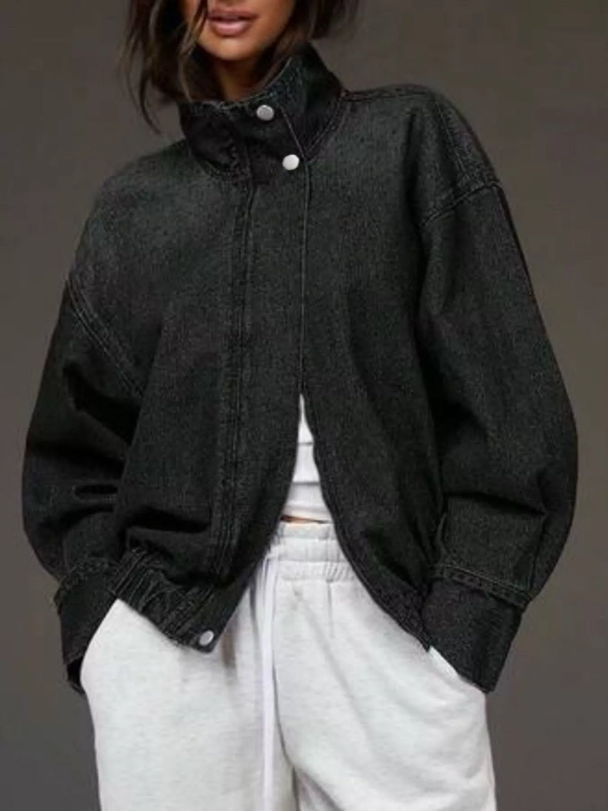 Denim-look jacket, black front