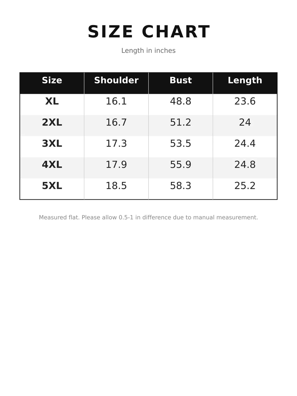 Ruffle-Trim Button-Up Denim Jacket — size and measurement chart