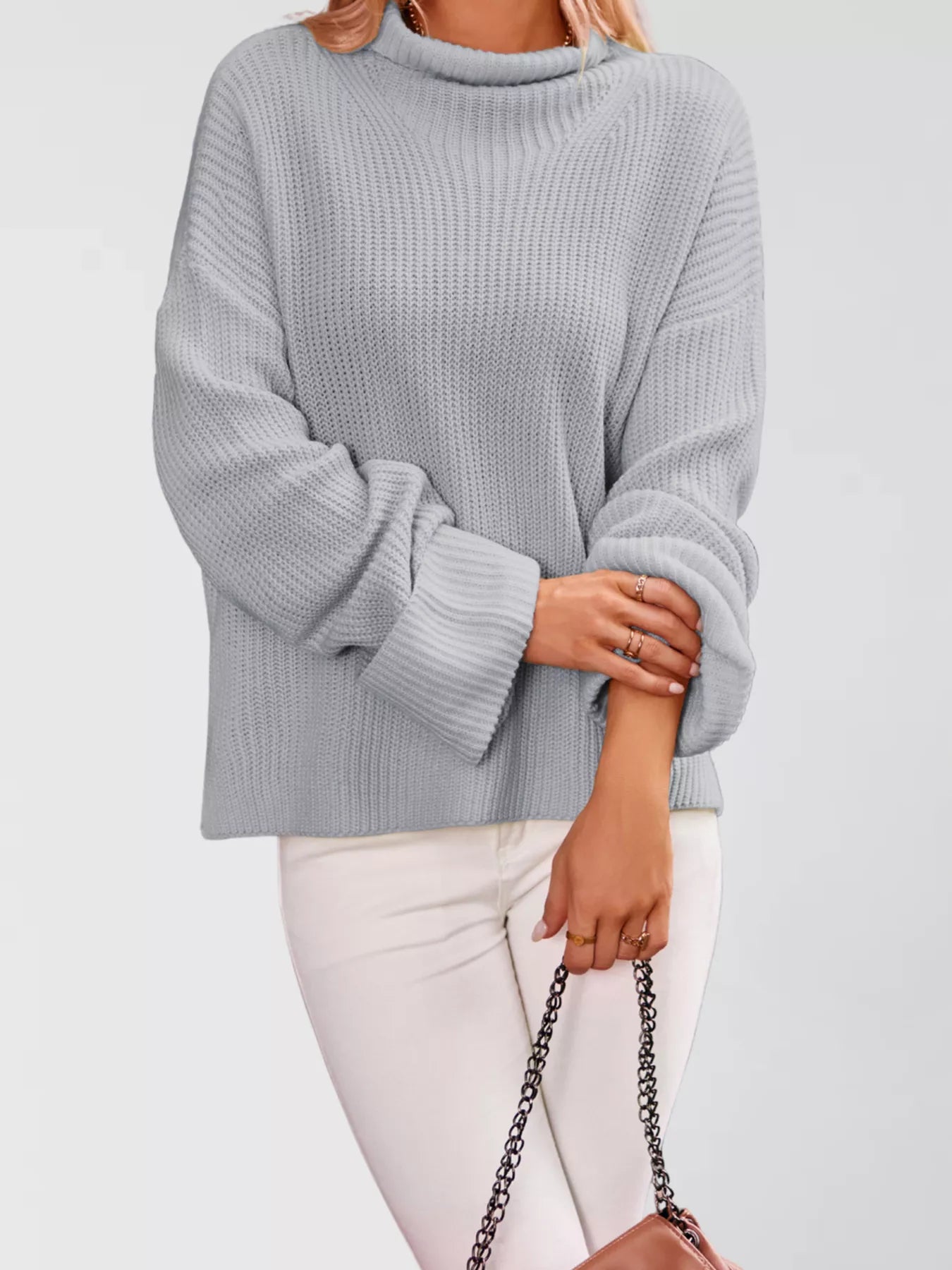 Trendsi Mock Neck Dropped Shoulder Sweater -
