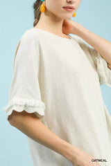 Trendsi Umgee Linen Frayed Hem Scallop Edge Top -