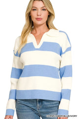 Trendsi Zenana Striped Collared Sweater - Shirts