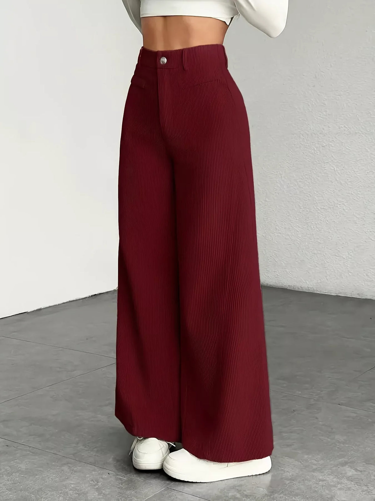 Burgundy high-waisted wide-leg pants