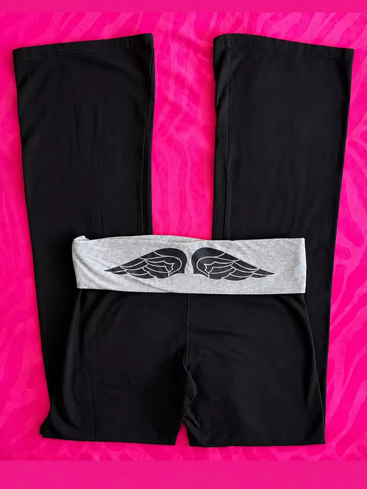 Gray fold-over waist flared pants