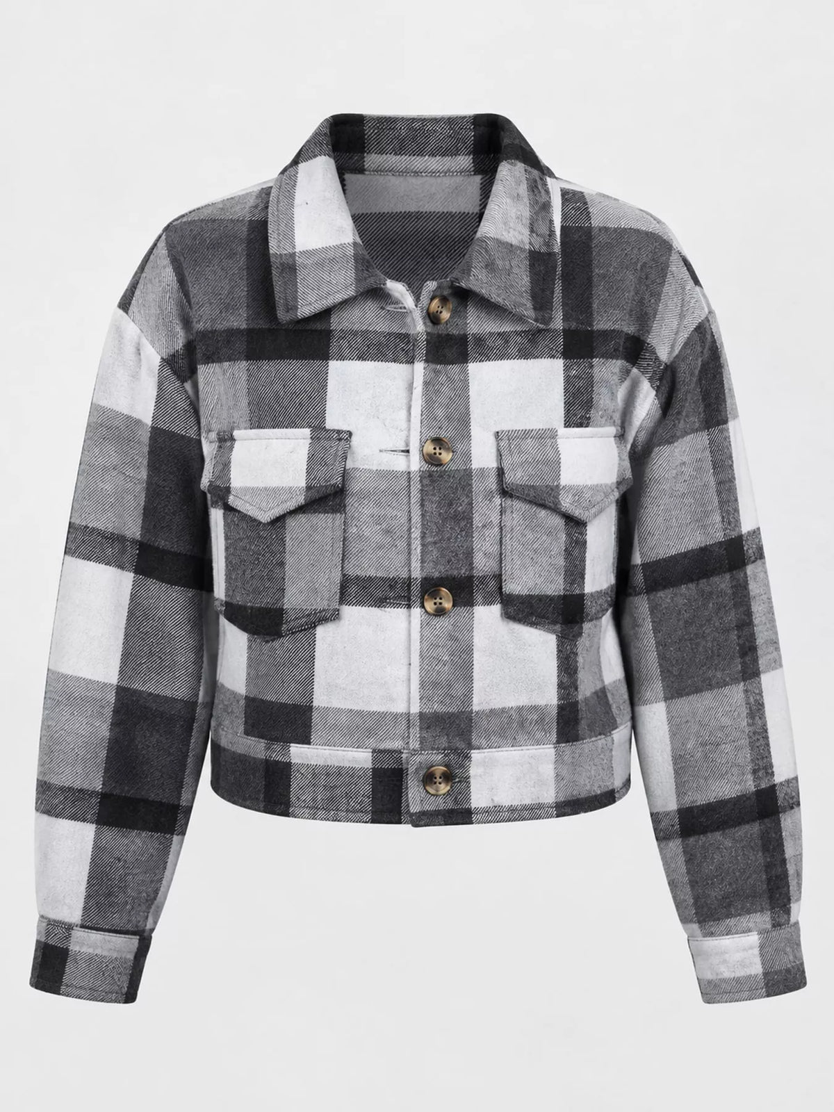 Plaid cropped jacket, gray plaid hanging front
