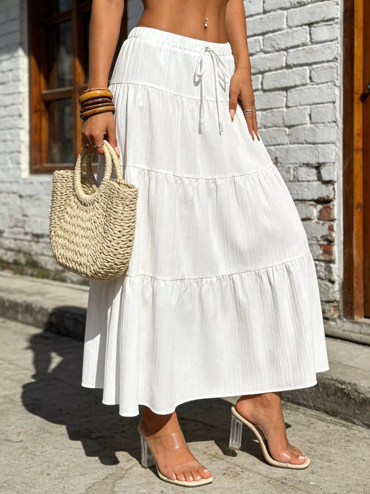 Trendsi Tiered Maxi Skirt with Drawstring Waist -