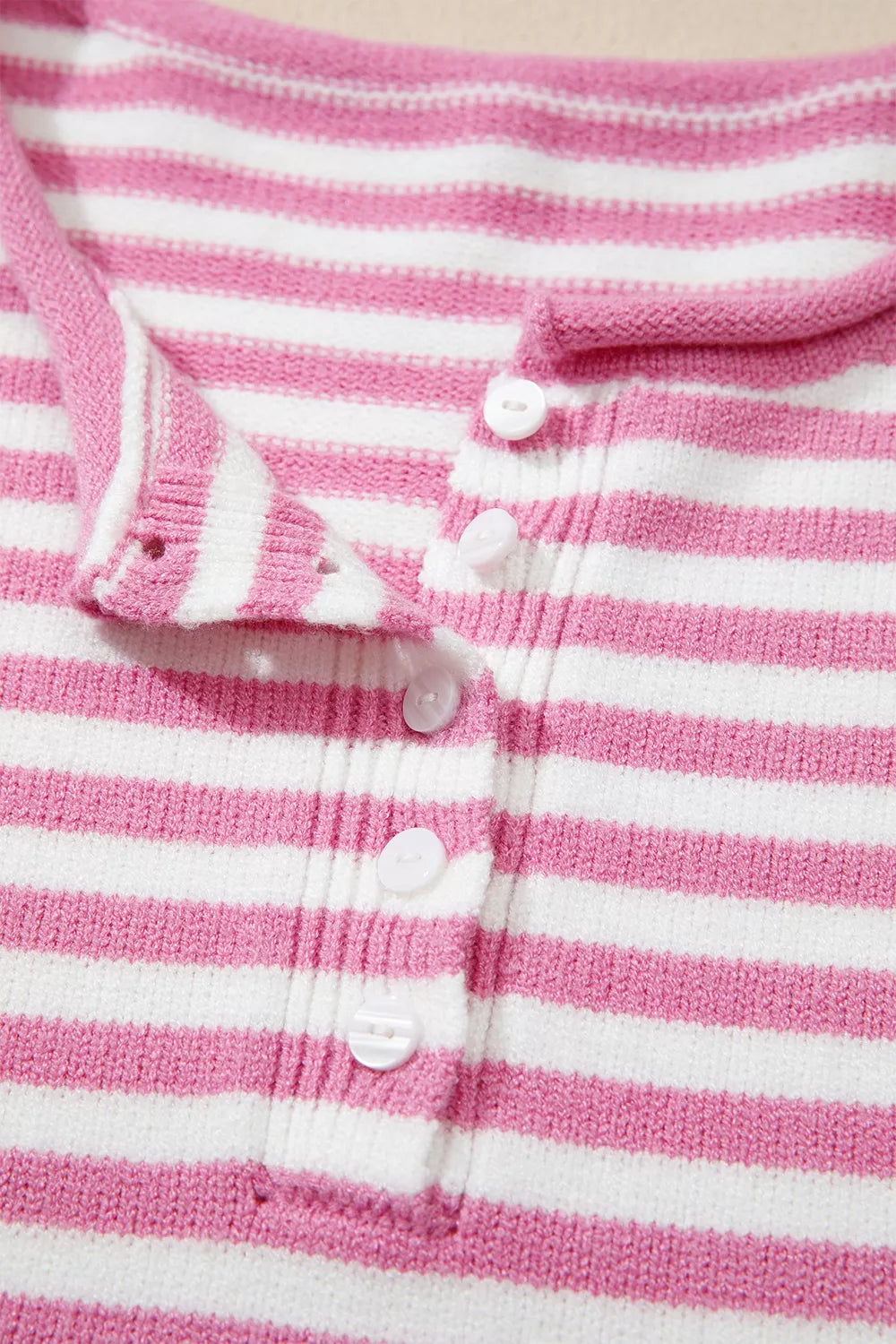 Trendsi Striped Button Placket Drop Shoulder Long Sleeve Sweater -