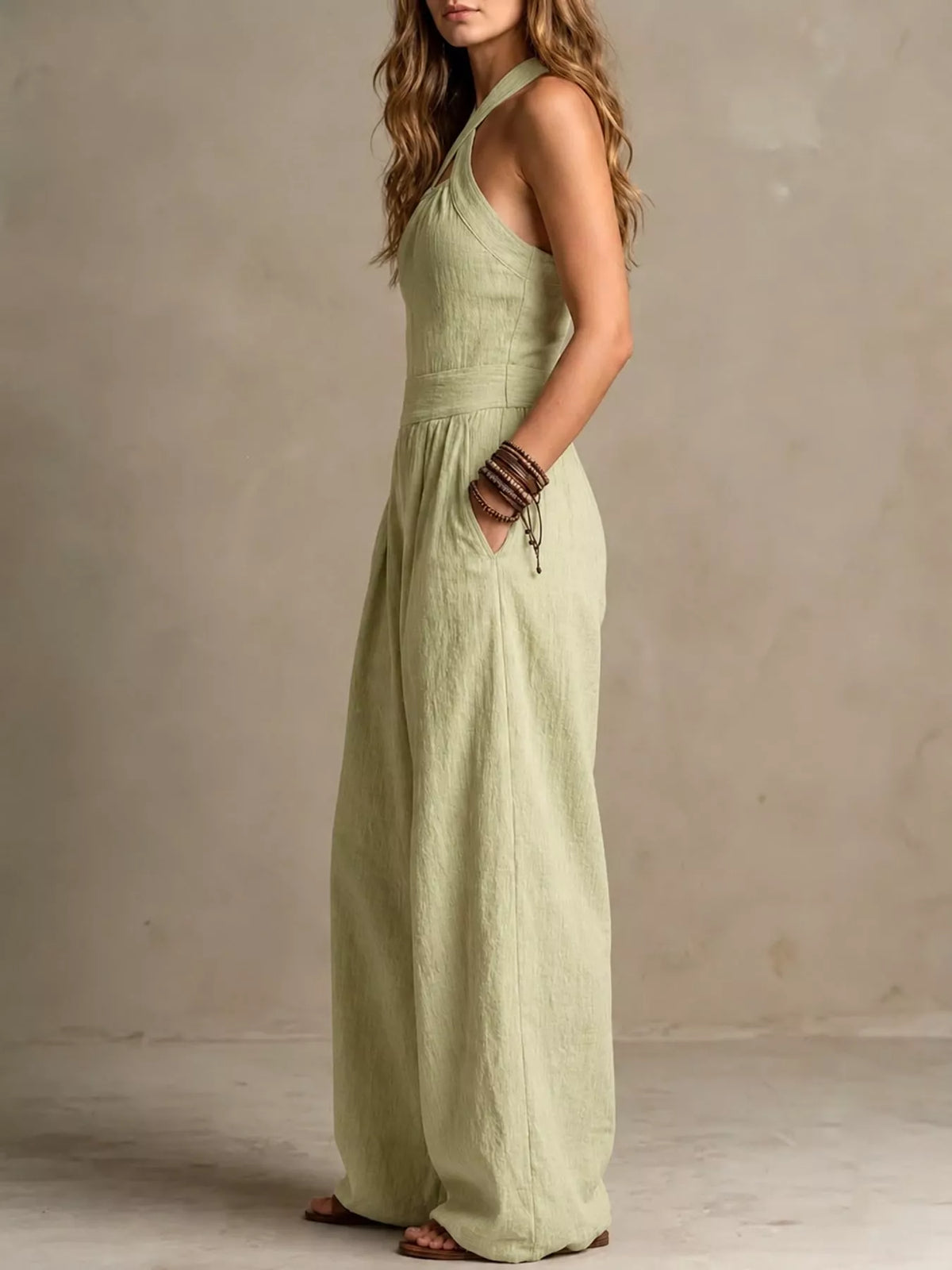 Wide-leg jumpsuit, sage side