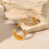 Trendsi Stainless Steel Inlaid Zircon C-Hoop Earrings -