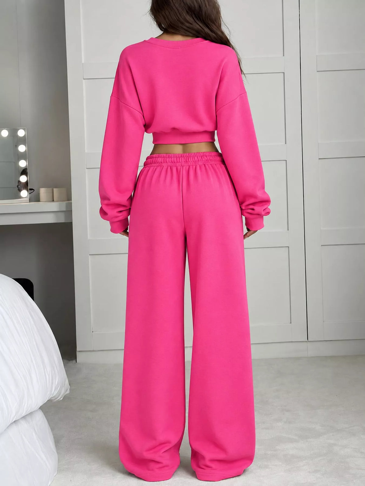 Wide-leg top and pants set, back view