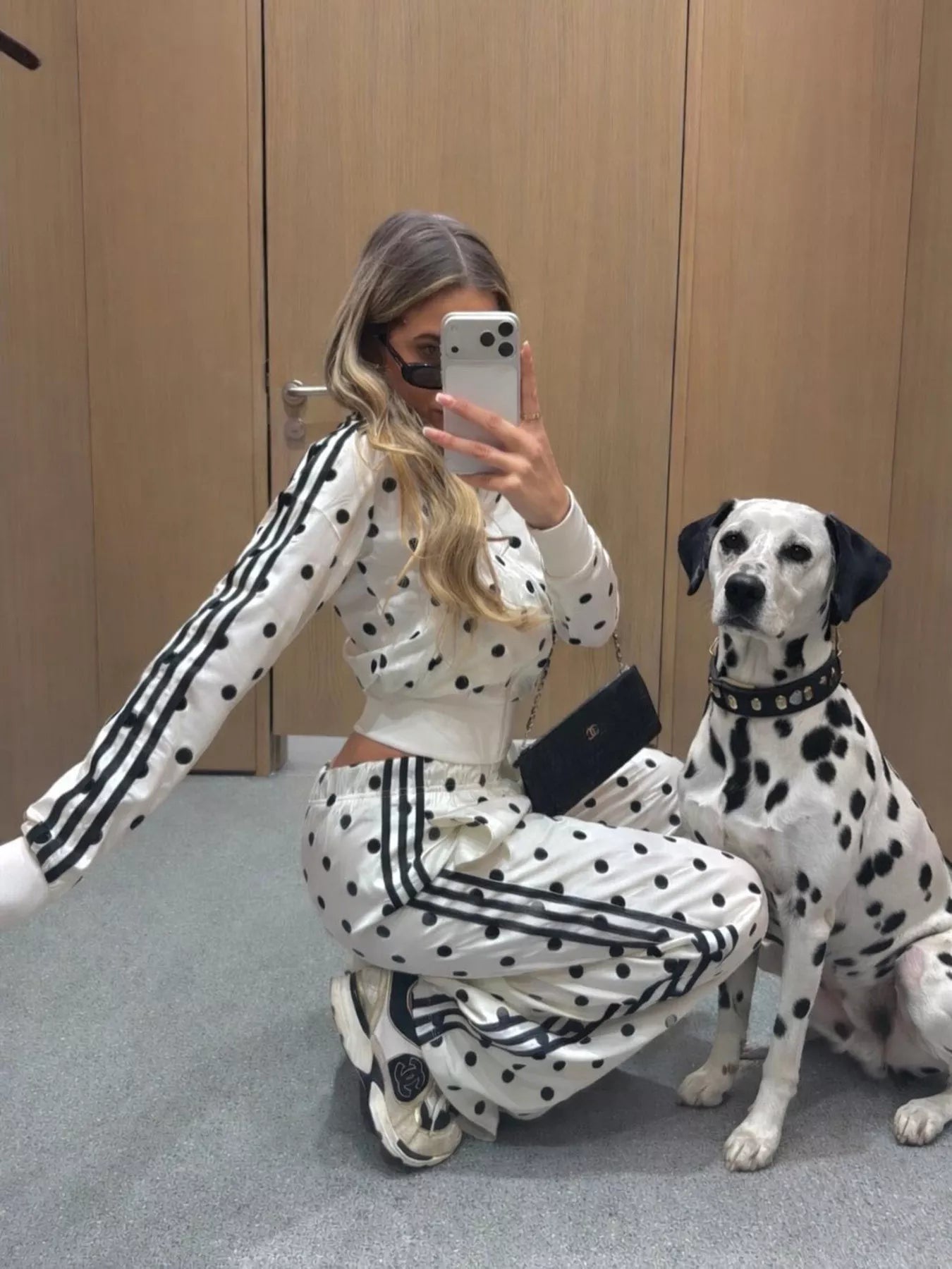 Trendsi Polka Dot Side Striped Outerwear and Pants Set -