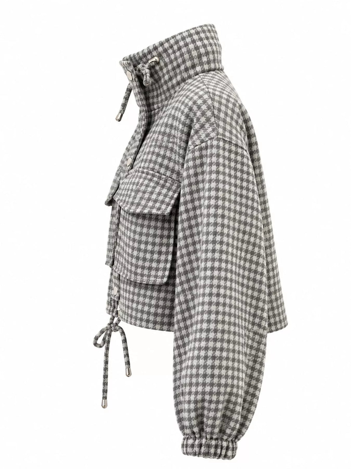 Gray plaid cropped zip-up jacket
