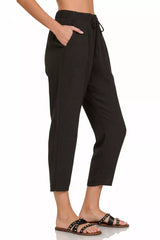 Trendsi Zenana Woven Crepe Elastic Band Waist Pants -