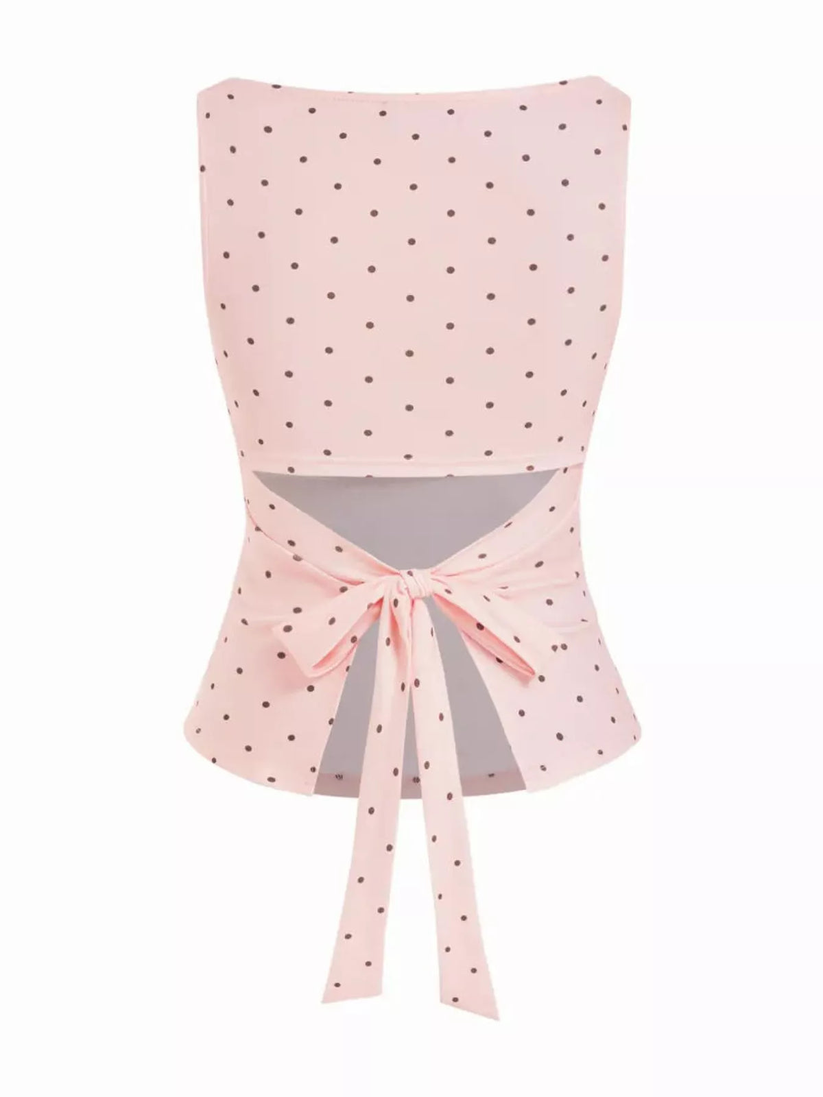 Polka Dot Print Sleeveless Tank Top with Tie Back, back view in pink and black