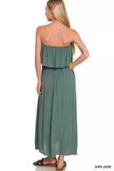 Trendsi Zenana Woven Crinkle Strapless Maxi Dress -