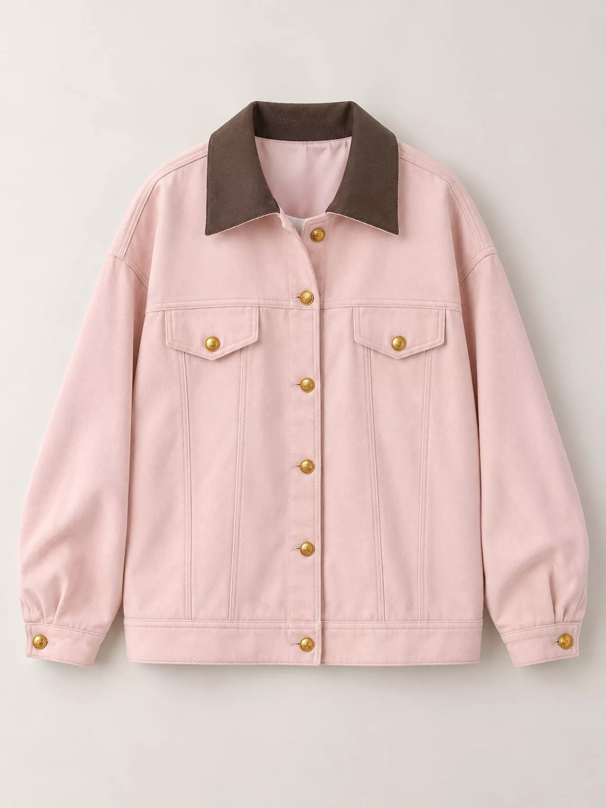 Pink-5496-Lined button up dropped shoulder jacket