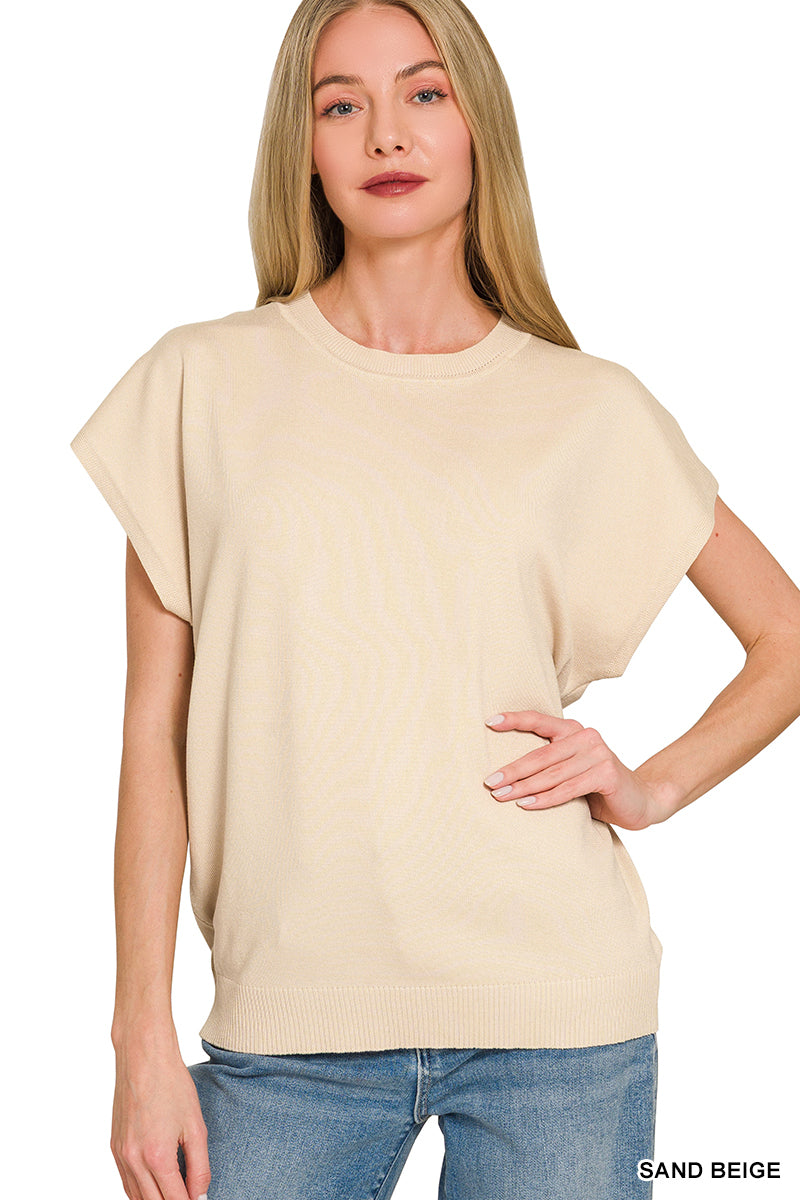 Women's Viscose Blend Ribbed Crew-Neck Short Sleeve Sweater — product view 2