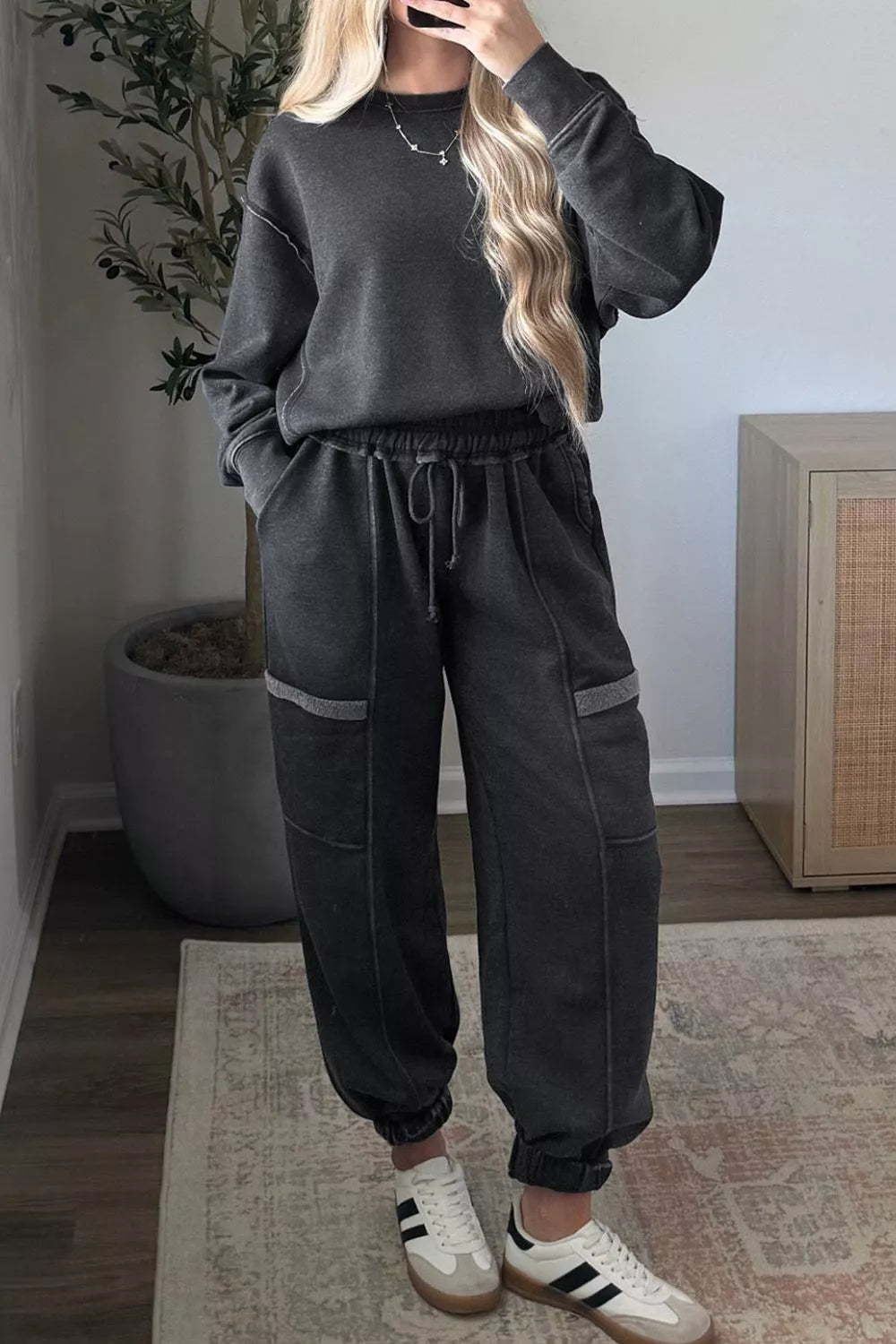 Trendsi Crew Neck Long Sleeve Top and Joggers Set -
