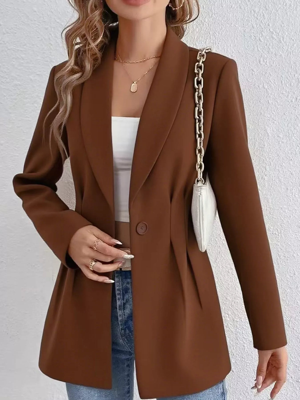 Single-Button Shawl Collar Blazer — front view