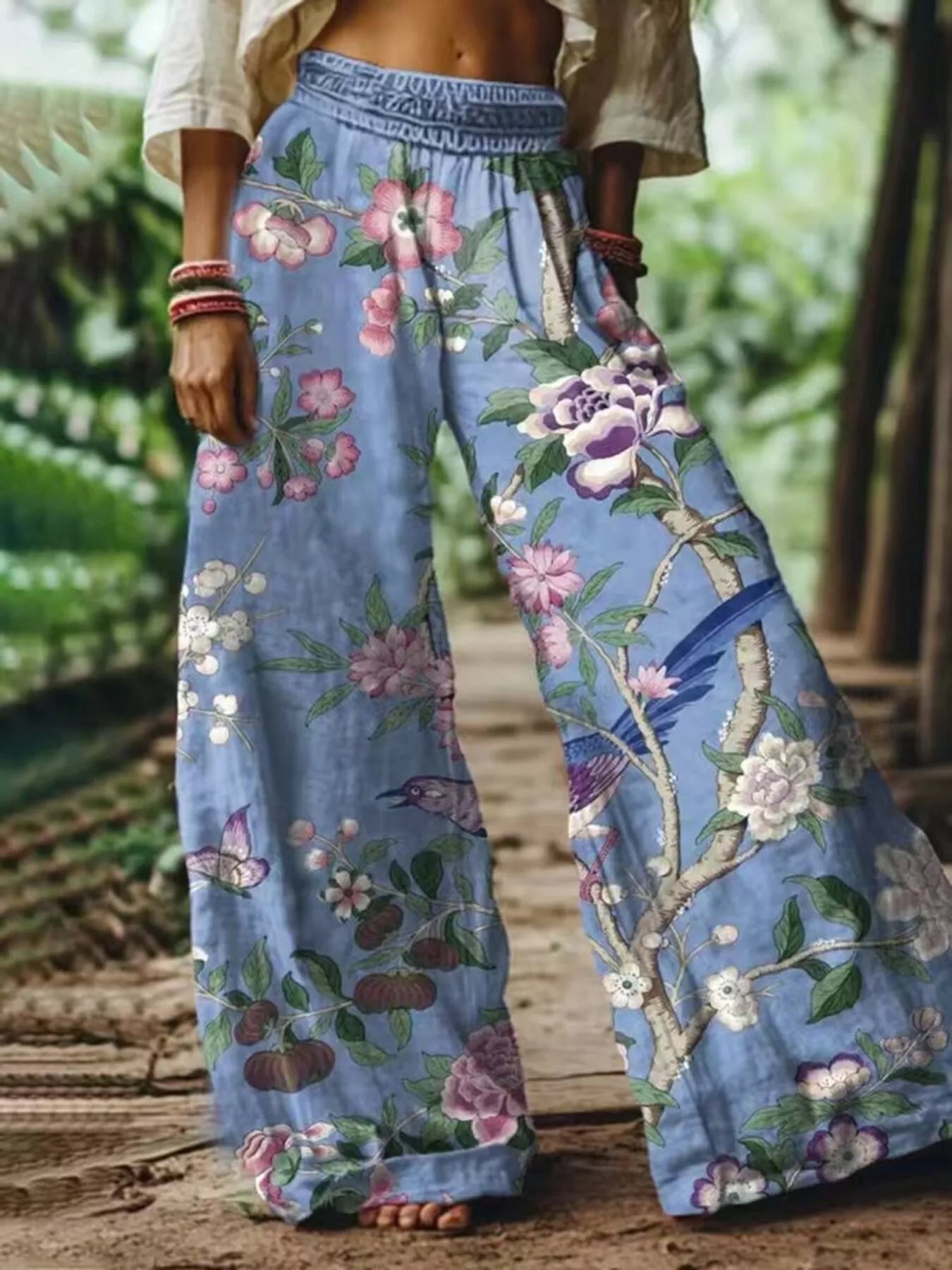 Trendsi Full Size Floral Wide-Leg Pants Plus Size -