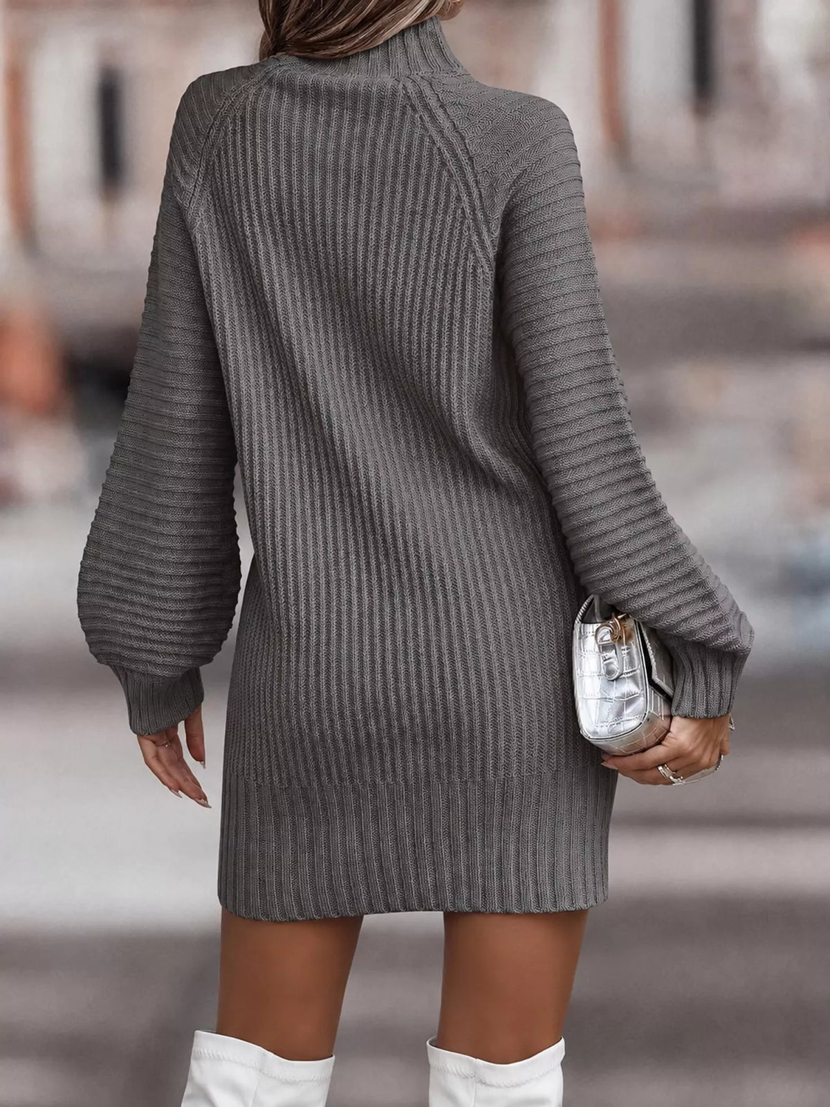Long-sleeve mini dress, back view