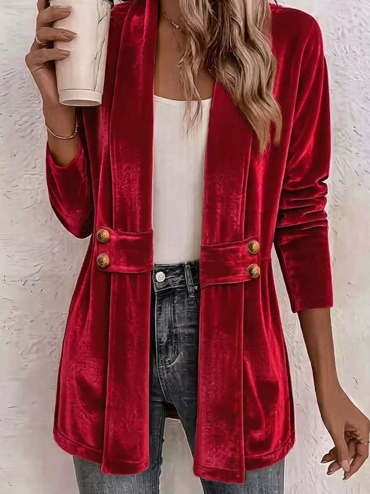 Trendsi Full Size Velvet Open-Front Cardigan Plus Size -