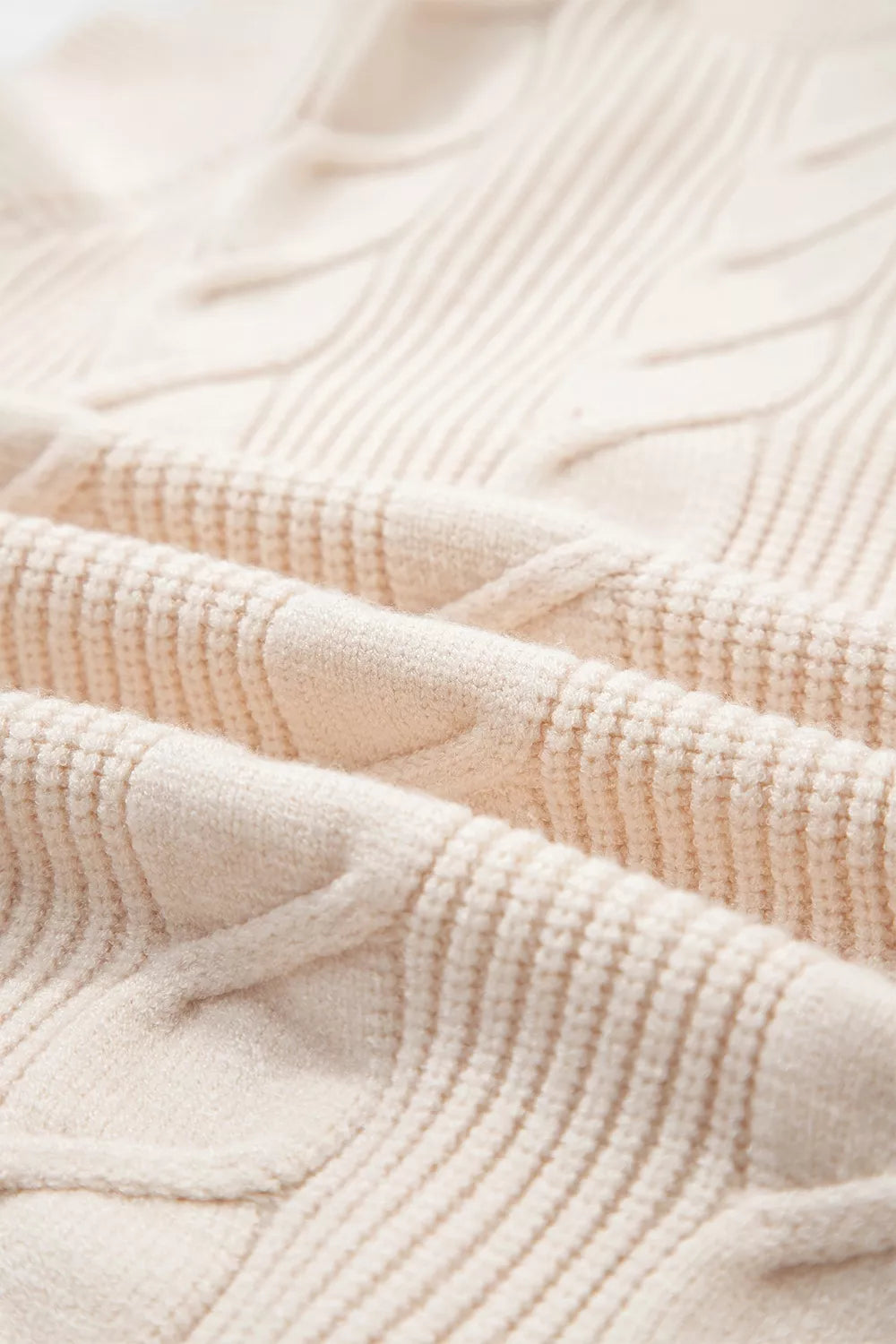 Trendsi Cable Knit Turtleneck Ruffled Short Sleeve Sweater -