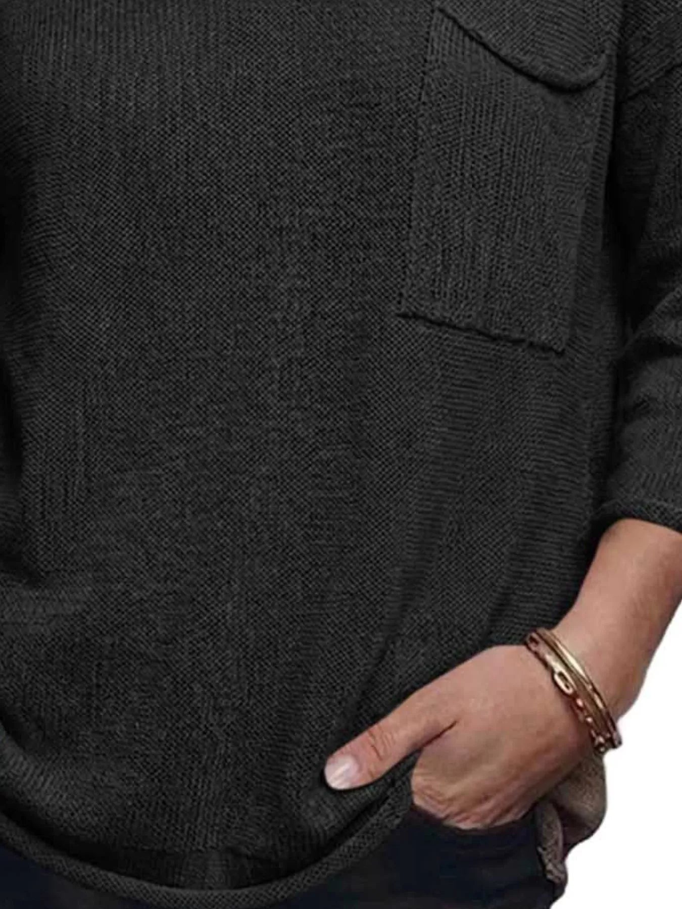 Trendsi V-Neck Chest Pocket Knit Top -