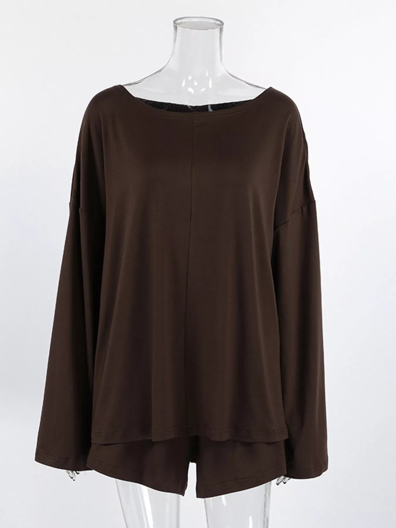 Trendsi Oversized Long Sleeve Top and Shorts Lounge Set -