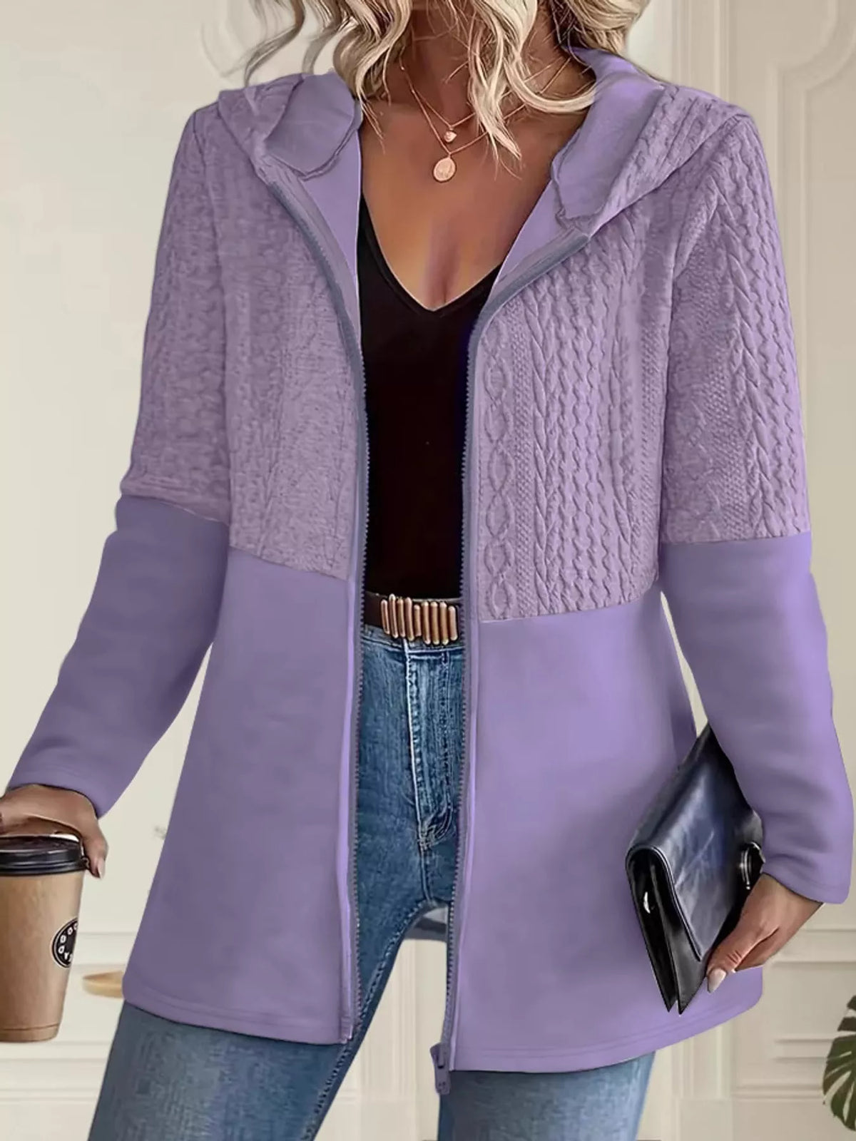 Purple hooded zip-up jacket