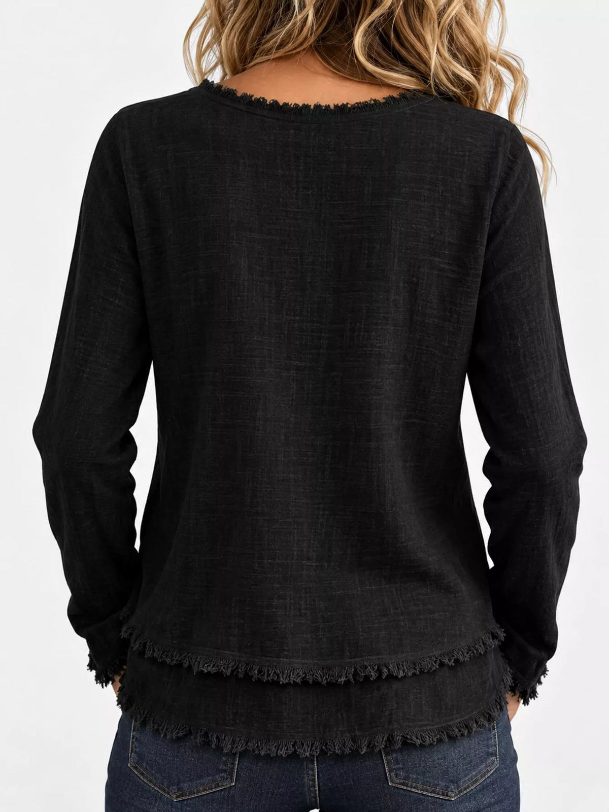 Frayed-hem blouse, black back
